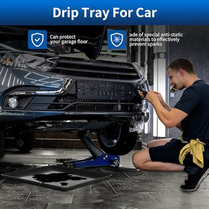 2Pcs Large Oil Drip Pan for Under Car, 22.8" x 21.6" x 1.6", Black | Heavy Duty Plastic Oil Catch Pan, Waterproof Leak-Proof Reusable,Oil Catch Pan Replacement Tray for Keep Garage Floor Clean