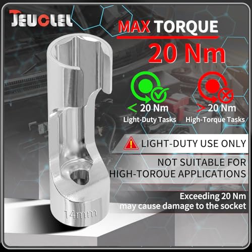 14mm 3/8" Drive Diesel Injector Fuel Line Socket, Flare Nut Wrench | Fastener Bent Pipes, Wired Temperature Sensors, EGT Sensor, Thermo Switches, ABS Tubes, Strut Nut Extractor - size: 14mm