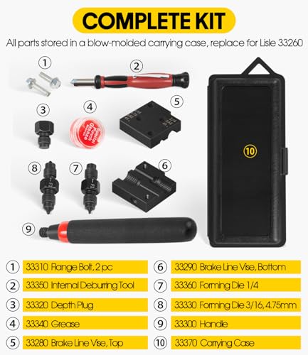 Low Profile Brake Flaring Tool Kit - Professional Single & Double Flare Tool for 3/16", 1/4", 4.75mm (3/16") Brake Lines - Fits Tight Spaces, Replaces Lisle 33260