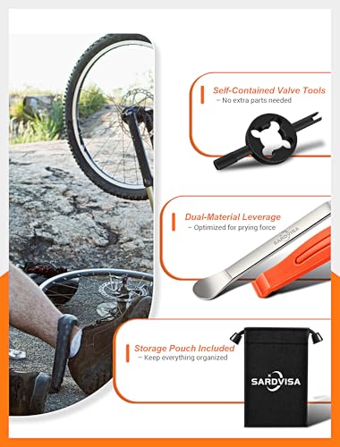Bike Tire Levers, Bike Tire Tools for Road Mountain Bicycle Tire | Ultra Strong Tire Levers & Stainless Steel Tire Spoons, Great Value Bike Tire Repair Kit with Drawstring Bag & Core Wrench - size: 6-Pack Value Kit