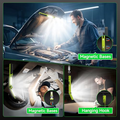 2 PCS Work Light Magnetic,2600ML LED Mechanic Lights, Rechargeable Light, Underhood Light with Hooks for Car Repairing/Garage/Workshop/Emergency/Inspection - size: 2 Pack