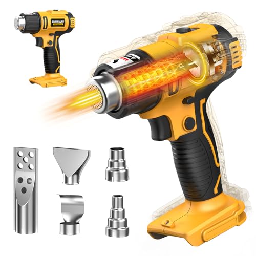 LIVOWALNY Cordless Heat Gun Compatible with Dewalt 20v Battery (Tool Only), 350W Fast Heating Soldering Hot Air Gun 122℉-1022℉ Variable Temperature Control with 5 Nozzles for DIY Craft, Shrink Tubing - color: Yellow -De, size: HeatPro Core