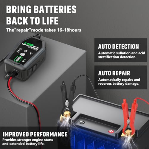 3 AMP Battery Charger, 6V/12V Smart Car Battery Charger, Fully Automatic Battery Maintainer Trickle Charger for Lead-Acid, Lithium, LiFePo4 Batteries, Motorcycle, Car - color: One Pack