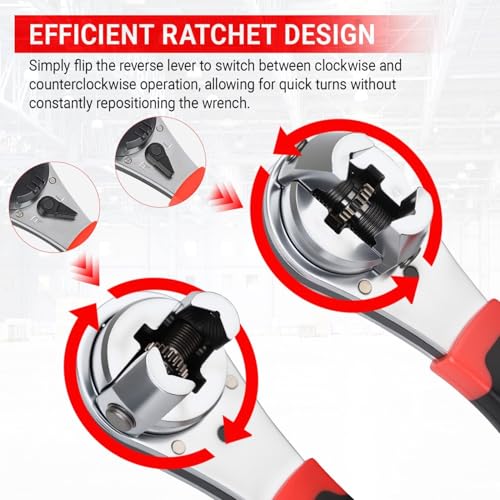 Adjustable Ratchet Wrench 6-24mm Jaw, Upgraded Universal Socket Wrench Tool | 360° Rotating Head, SAE and Metric, Reversible Switch, Cr-V Steel, Ratcheting Kit, Self-Adjusting Set for Nut/Bolt/Screw/Pipe