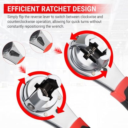 Adjustable Ratchet Wrench 6-24mm Jaw, Upgraded Universal Socket Wrench Tool | 360° Rotating Head, SAE and Metric, Reversible Switch, Cr-V Steel, Ratcheting Kit, Self-Adjusting Set for Nut/Bolt/Screw/Pipe