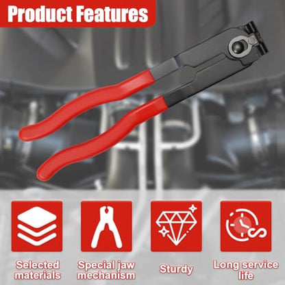 Craedli Automotive CV Boot Clamp Plier, Carbon Steel Drive Shaft Joint Crimp Tool, Adjustable Ear Type Axle Boot Clamp Wrench, Universal Car Repairs Tool for Fuel Hoses, Cooling & Vacuum Lines (Red)