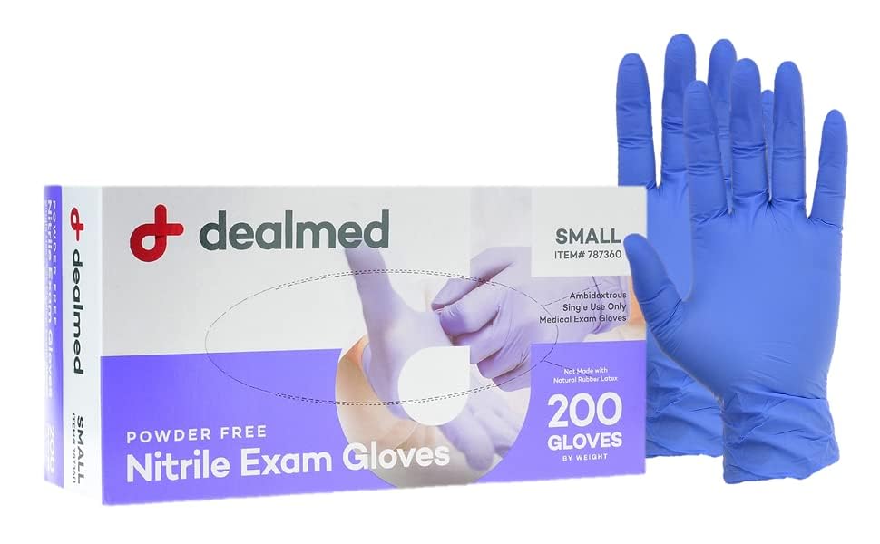 Dealmed Nitrile Exam Gloves Small 200 Count - Latex-Free, Powder-Free | ANSI A5 Cut Level, Textured Palm And Fingers, Waterproof, 9.5 in Length, Ambidextrous, Medical Use, Purple - color: Purple (Pack of 1), size: Small (Pack of 200)