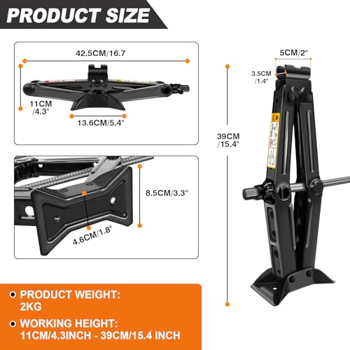 Generic 2T Scissor Jack with Labor-Saving Ratchet Wrench, 4400 lbs Load Capacity, Lifting Height 3.5 to 14 Inch, Space Saving Car Lift Jack for Cars, Vans, Trucks, Portable Tire Jack Repair Kit