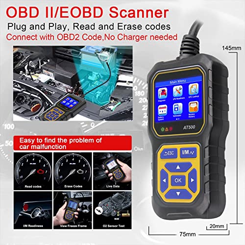 Car OBD2 Scanner Code Reader Engine Fault Code Reader iKiKin AT500 Professional Reader Scanner Diagnostic Tool Check Engine Light Scan Tool for OBD II Protocol Cars Since 1996 - color: AT500 Blue