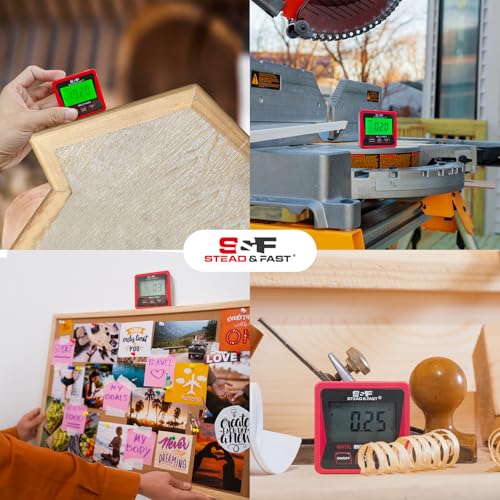 S&F STEAD & FAST Digital Angle Finder Magnetic with Case & Backlit LCD | Self-inverting display, ±0.2° accuracy, Absolute & Relative, Hold & Zero, Auto-off, for Woodworking, Plumbing & Construction - color: Red