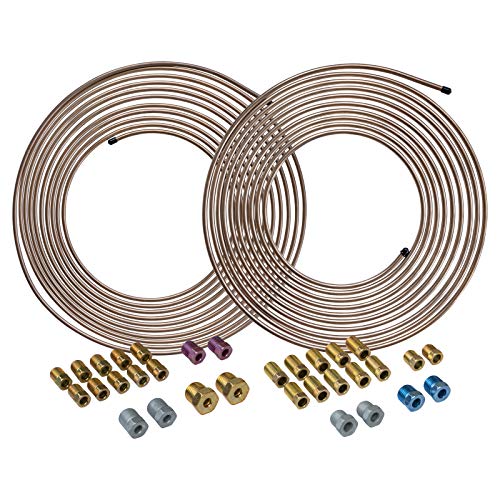 4LIFETIMELINES Copper Nickel Brake Line Kit [2-Pack] – 3/16" & 1/4" x 25 ft Tubing Coils with Fittings | Rust-Resistant CuNi Replacement Brake Lines | Easy Bend & Flare