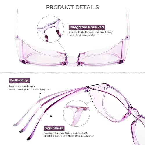 Anti Fog Safety Glasses for Women, Safety Goggles for Nurse, Protective Eyewear, Blue Light Blocking & UV Protection - color: Purple