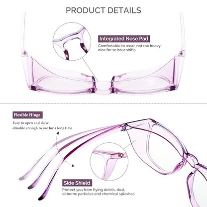 Anti Fog Safety Glasses for Women, Safety Goggles for Nurse, Protective Eyewear, Blue Light Blocking & UV Protection - color: Tortoise-purple