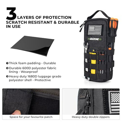 Portable Small Tool Bag, Organizer Storage Box for EDC, Motorcycle, Road Bike, Electricians and More with US Flag Patch and Heavy Duty Grab Handle, Multi-Purpose Utility Work Organizer Bag