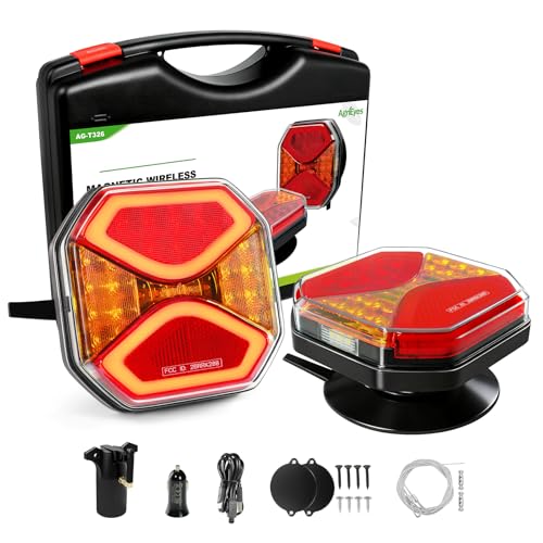 Agrieyes Wireless Trailer Lights Magnetic, Rechargeable LED Tow Light with Warning Mode, Portable USB-C Tail Light Kit for Truck RV Camper Boat Caravan Turn Signal Brake Stop Running, IP67 Waterproof - color: Amber red