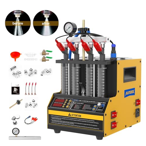 CT160 Fuel Injector Cleaner Tester, 4-Cylinder Ultrasonic Machine, 110V | 4-cylinder fuel injector cleaner tester with ultrasonic cleaning, spray test, leakage test, heated tank and pressure control - color: Yellow