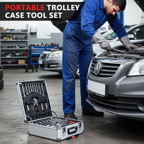 TLGREEN 799pcs Mechanic Tool Set with Aluminum Trolley Case,Home Repair Tool kit,Complete Tool Box Set for Home,Automotive,Dorm,Garage - color: Silver