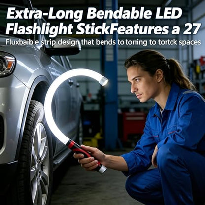 Rechargeable Bendable LED Work Light Stick, 3 Adjustable Brightness Modes, 360 Flexible Neck High Lumen Torch for Mechanics Car Repair Narrow Spaces