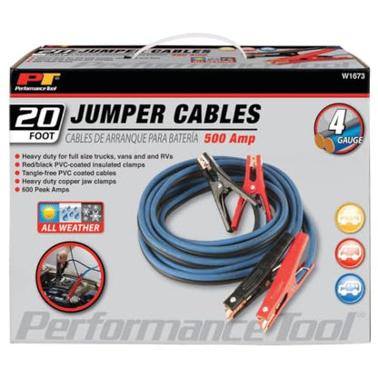 Performance Tool W1673 20' 4-Gauge 500 AMP All Weather Jumper Cables - style: 4GA x 20' (600 AMP)