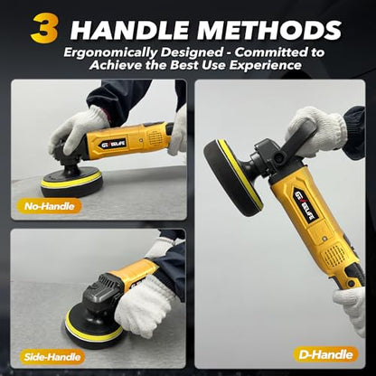 GEVEELIFE Buffer Polisher, 6 Inch/7 Inch 1600W Rotary Car Buffer Polisher Waxer, 7 Variable Speed 1000-3500 RPM, Detachable Handle for Car, Boat Sanding, Polishing, Waxing(Yellow) - color: Yellow