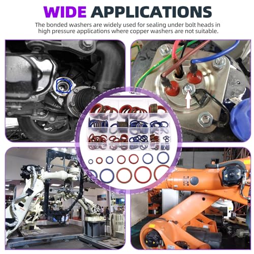 Swpeet 145Pcs 12Sizes 2Colors Self-Centred Dowty Seal Gasket O Ring Kit, Bonded Seal Washer NBR Metric Metal Oil Drain Plug Gasket Kit for Automotive M6 M8 M10 M12 M14 M16 M18 M20 M22 M24 M27 M30