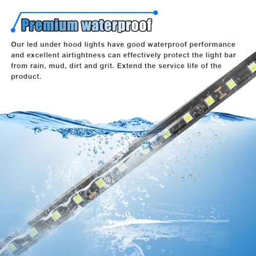 Car Under Hood LED Work Light Kit, 12V Hood Lighting Inspection LED Strip with Automatic On/Off, Waterproof Under Hood Work Light Bar, Fits Car, RV, SUV, Pickup, Boat