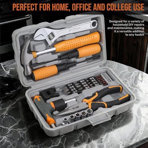 Hi-Spec Magnetic T-Handle Ratchet Wrench and Screwdriver Set with Toolbox | 30pc, socket and wrench coverage, roadside fixes, organized box, garage maintenance help, bike and vehicle tasks, quick setup - color: Yellow