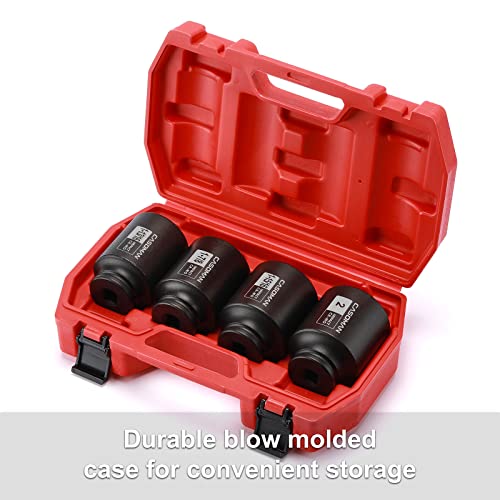 CASOMAN 4 Pieces 1/2" Dr. Deep Impact Socket Set, 1/2-Inch Drive Spindle Axle Nut Impact Socket Set, 1-13/16", 1-7/8", 1-15/16", 2", CR-MO, 6-Point, SAE - size: 4PCS(1-13/16 Inch - 2 Inch), style: Deep