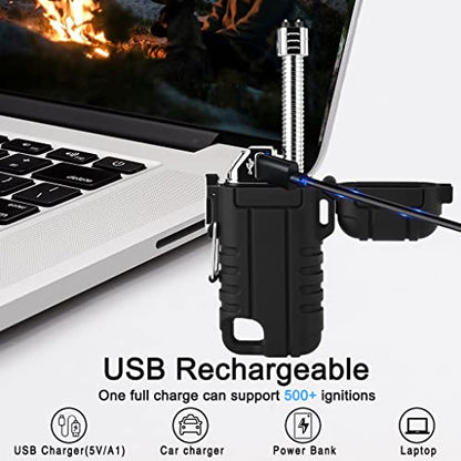 SUPRUS Waterproof Lighter Windproof Lighter Arc Plasma Lighters USB-C Rechargeable with Expandable and Flexible Neck for Outdoor, Camping & Kitchen (Black) - color: Black