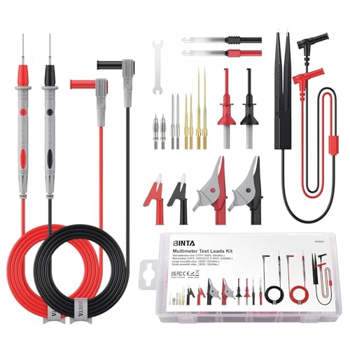 BINTA 25-Piece Silicone Multimeter Leads Kit for Electricians & DIY Users， Professional Test Leads with Replaceable Probes, Alligator Clips & Tweezer for Industrial Automotive Home Electrical Testing - style: 25PCS