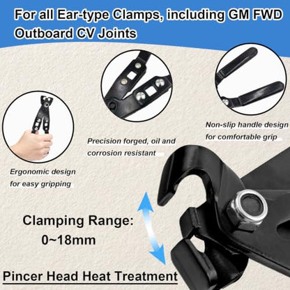 30800 CV Boot Clamp Pliers, 9 in Ear Type Joint Tool | Universal Axle Crimper for Auto ATV Crimp & Remove, Used with Torque Wrench