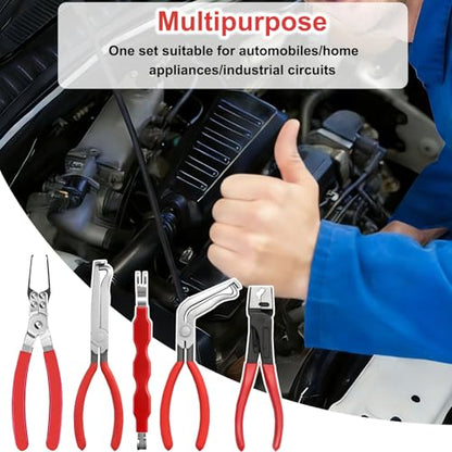 5 Pieces Electrical Disconnect Pliers for Cars, Automotive Electrical Plug Connector Disconnect Tool, Connector Separator, Hose Clamp and Relay Puller Plier for All Cars
