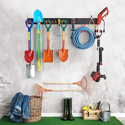 Ultrawall Multi-Storage Garage Hooks, Utility Rack with Multiple Installation Methods, Wall-Mounted Garden Tool Organizer System for Shovels, Rakes, Ladders,17pcs