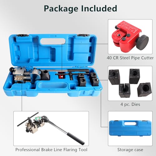 Professional Brake Line Flaring Tool, 45 Degree Set, Single Double and Bubble Flares Tool Kit for Steel, Copper Tube