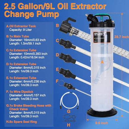 GOOACC Oil Extractor Pump 9L Manual Fluid Extractor Pump Oil Vacuum Changer with Brake Bleeding Hose Oil Suction Pump Extractor for Automotive Boat Motorcycles Oil Coolant Transmission Fluid Change - size: 9L Manual