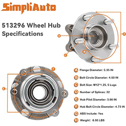513296 Pair Front Wheel Hub Bearing Assembly Compatible with Nissan Altima 07-18 / Maxima 2009-18 / Murano 2009-18 / Pathfinder 13-19 / Infiniti JX35 2013 / Infiniti QX60 2014-18