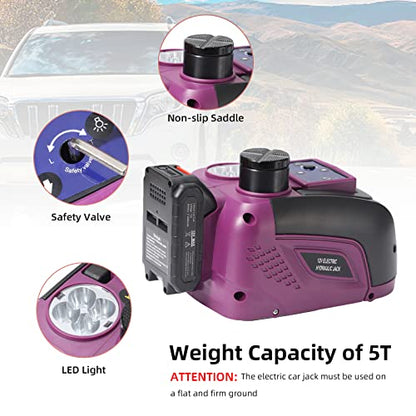 TYAYT Electric Car Jack Kit, 5 Ton Cordless Hydraulic Car Jack with Electric Impact Wrench, 12V Portable Car Jack with LED Light for SUV MPV Sedan, Lifting Range 6.6 to 17.5 Inch（Purple） - size: 5Ton Cordless Jack & Wrench (Purple)