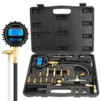 BETOOLL Digital Fuel Pressure Gauge - Black Case Fuel Pressure Test Kit - Fuel Injector Injection Pump Pressure Tester Tools 0-300PSI for Cars and Trucks - size: Digital BK