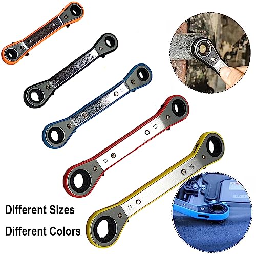 MacWork 5-Piece Offset Ratcheting Wrench Set Five Colors Reversible Universal Ratchet Double Ring Spanners,Professional Heat Treated Alloy Steel Metric Combination - size: Metric