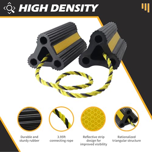 Wheel Chocks for RV Trailer [1pair/2pack with Rope] Camper Trucks and Aircraft, Versatile Heavy Duty Rubber Wheel Chocks Block for with 3 Reflective Strips, Tire Wheel Immobilizers & Chocks - size: 8.21"1pair2pack