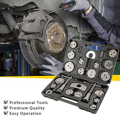 24PCS Disc Brake Caliper Tool Kit | Heavy Duty Brake Caliper Compression Tool for Brake Pad Replacement Reset, Fits Most American European Japanese Autos (Black) - color: Black