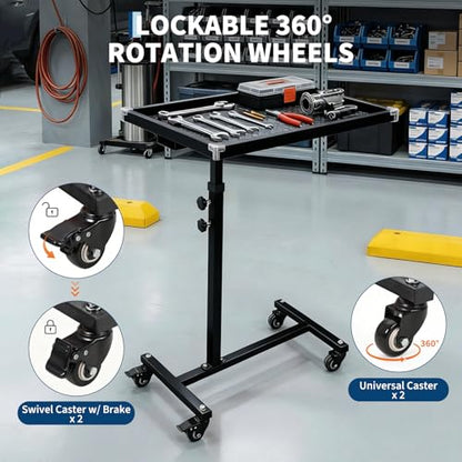 Mobile Work Table with Wheels, 220LBS Height Adjustable Rolling Mechanic Tool Tray, Heavy Duty Steel Work Table for Garage, Home, Automotive Repair & DIY Projects - color: Black