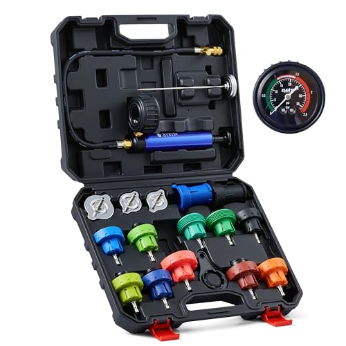 Orion Motor Tech Coolant Pressure Tester Kit, 19pc Radiator Pressure Tester Kit with 15 Radiator Adapters & Wrench, Cooling System Pressure Tester Kit with Vacuum Pump & Probe Thermometer
