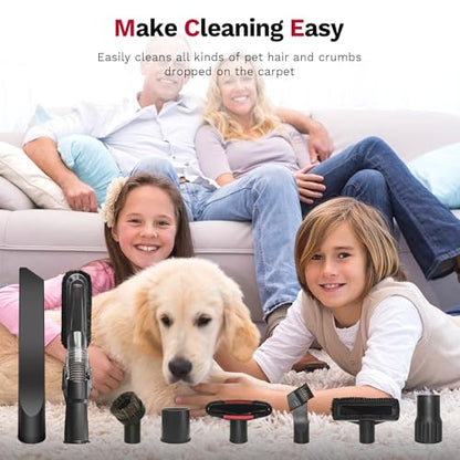 Universal Vacuum Attachments & Brushes, 8-Piece Vac Accessories | Small Portable Shop Vac Accessories with Adapter Kit for Car Detailing, Home, Pet Hair Cleaning-Fits Most Standard Vacuums