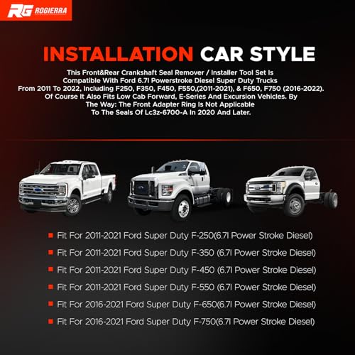 Rogierra Front+Rear Crankshaft Seal Remover & Installer Tool Set for Ford 6.7L Powerstroke Diesel 2011-2022 F250 F350 F450 F550 F650 F750 Super Duty, Replaces 303-1509 303-1510 303-1513 303-1514