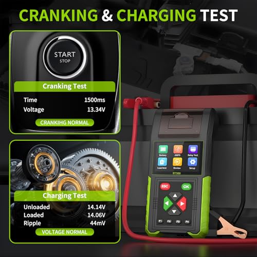 BT500 12V 24V Automotive Battery Tester with Printer - 20-2000 CCA Load Tester, Alternator/Relay/Leakage Tester for Car & Heavy Duty Truck