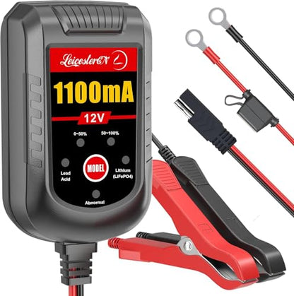 Motorcycle Battery Charger and Maintainer 12V, 1.1Amp Smart Trickle Charger - Automatic Float Charger for Cruiser Sport Bike ATV Scooter Dirt Bike Lawn Mower, LiFePO4 Lithium Lead Acid AGM Gel - color: 12V 1.1Amp
