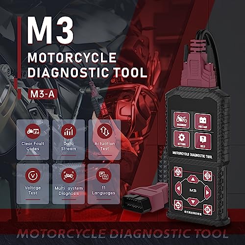 Motorcycle System Diagnostic Test Measurement Tools M3-A Motorcycle Fault Code Readers Scan Tools Moto Diagnostic Test Measurement Tools Compatible for Yamaha 2/3/4P,Kawasaki 4-6P,Honda 4P,OBDII 16P - style: M3-A
