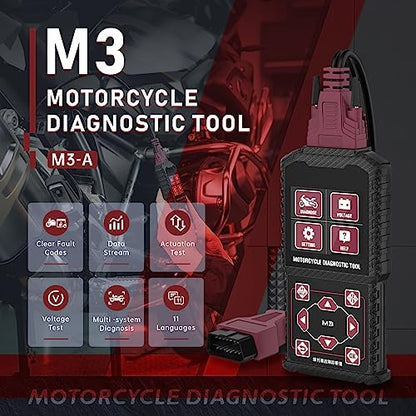 Motorcycle System Diagnostic Test Measurement Tools M3-A Motorcycle Fault Code Readers Scan Tools Moto Diagnostic Test Measurement Tools Compatible for Yamaha 2/3/4P,Kawasaki 4-6P,Honda 4P,OBDII 16P - style: M3-A