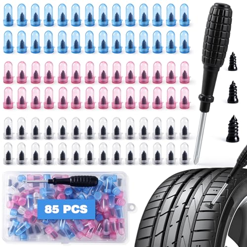 84Pcs 3 Sizes Tire Repair Rubber Nails Kit, Vacuum Tire Repair Rubber Nails Kit with a Screwdriver, Tire Repair Screws, Self-Service Tire Plugs Screw Type, Tire Repair First Kit for Car, Motorcycle